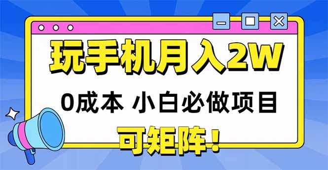 玩玩手机月入20000+，0成本小白必做项目，可矩阵-创富笔记