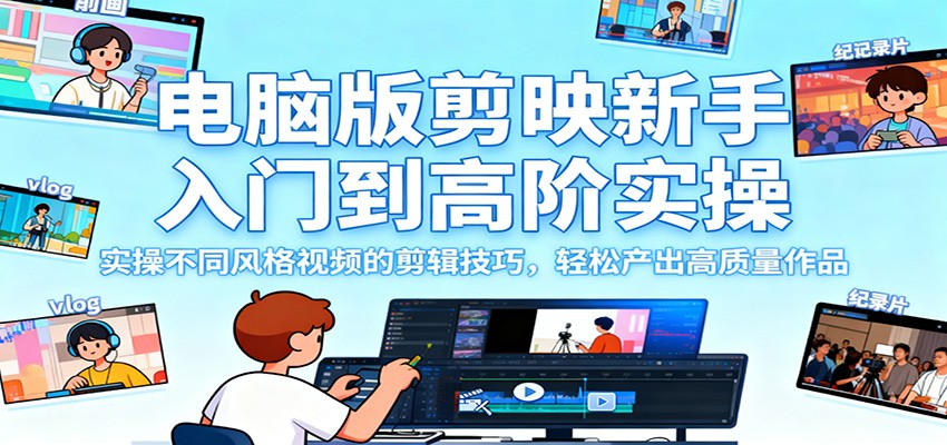 电脑版剪映新手入门到高阶实操,实操不同风格视频的剪辑技巧,轻松产出高质量作品-创富笔记