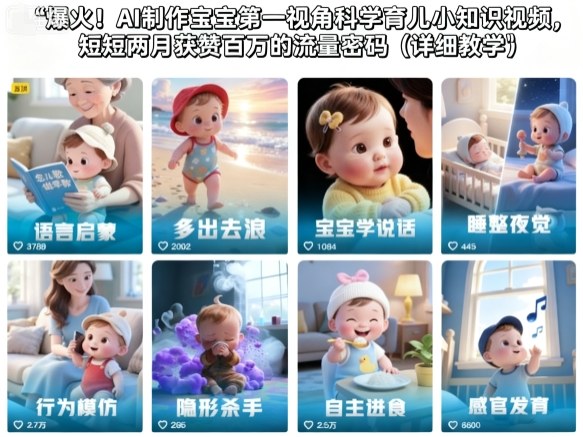 爆火！AI制作宝宝第一视角科学育儿小知识视频，短短两月获赞百万的流量密码(详细教学)-创富笔记