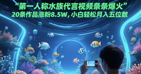 第一人称水族代言视频条条爆火，20条作品涨粉8.5W，小白轻松月入五位数-创富笔记