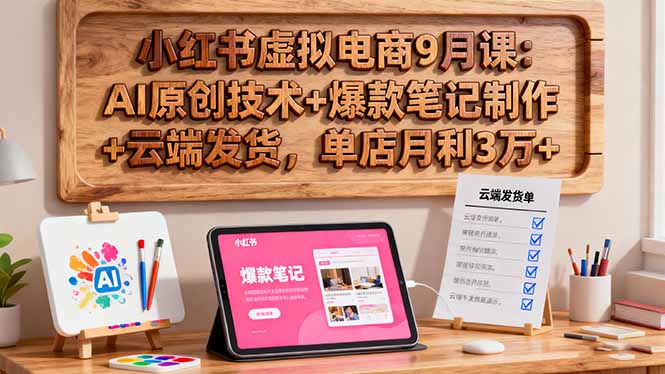 小红书虚拟电商9月课:AI原创技术+爆款笔记制作+云端发货,单店月利3万+-创富笔记