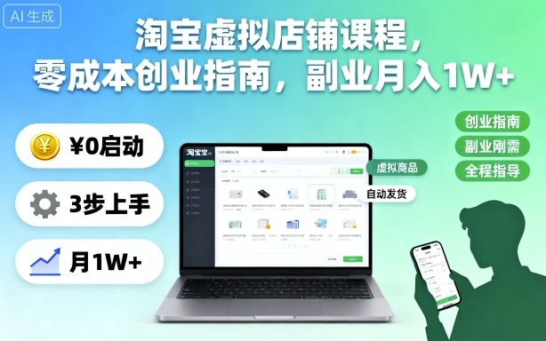 淘宝虚拟店铺课程,零成本创业指南,副业月入1W+-创富笔记