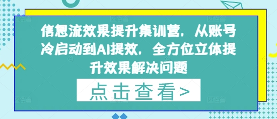 信息流效果提升集训营，从账号冷启动到AI提效，全方位立体提升效果解决问题-创富笔记