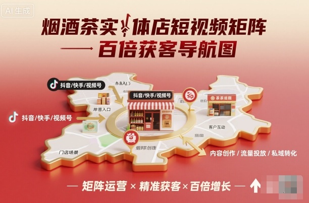烟酒茶实体店短视频矩阵百倍获客导航图-创富笔记