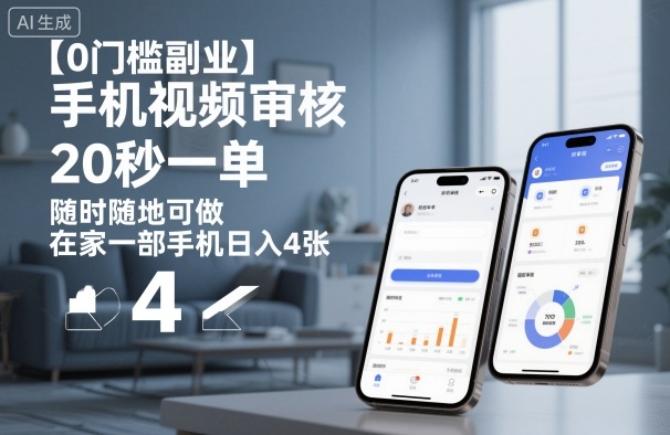 【0门槛副业】手机视频审核，20秒一单，随时随地可做，在家一部手机日入4张【揭秘】-创富笔记