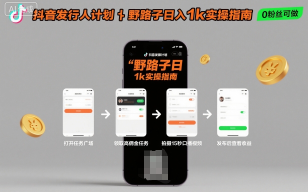 抖音发行人计划全新野路子玩法,随时随地,只要有手机,就能操作,日入1k+【揭秘】-创富笔记