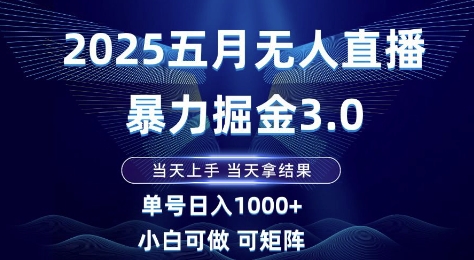 2025五月无人直播暴力掘金3.0，当天上手，当天拿结果，单号日入1k+小白可做可矩阵【揭秘】-创富笔记