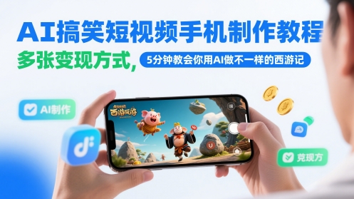 AI搞笑短视频手机制作教程，多张变现方式，5分钟教会你用AI做不一样的西游记-创富笔记