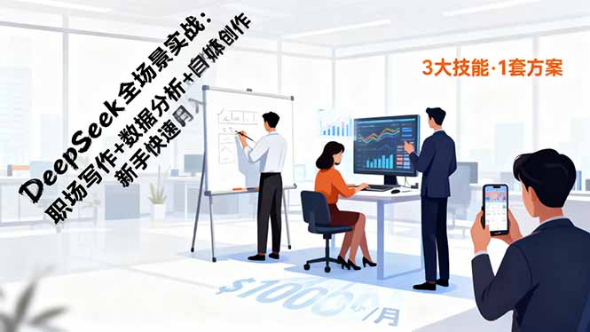DeepSeek全场景实战：职场写作+数据分析+自媒体创作，新手快速月入过万-创富笔记