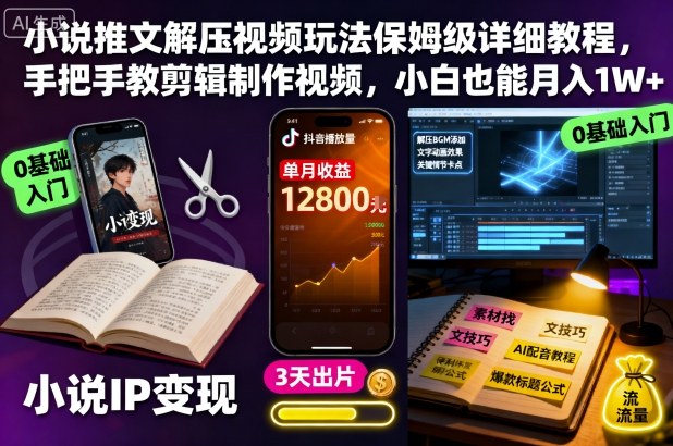 小说推文解压视频玩法保姆级详细教程,手把手教剪辑制作视频,小白也能月入1W+-创富笔记
