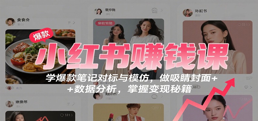 小红书赚钱课：学爆款笔记对标与模仿，做吸睛封面 + 数据分析，掌握变现秘籍-创富笔记