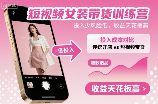 短视频女装带货训练营,投入少风险低,收益天花板高-创富笔记