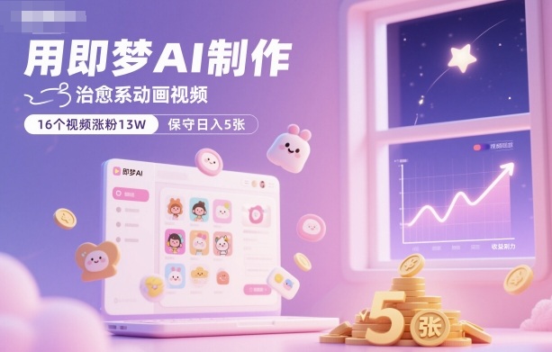 用即梦AI制作治愈系动画视频,16个视频涨粉13W,保守日入5张-创富笔记